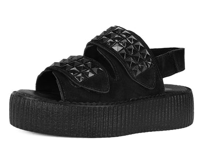 V3254L Black Suede Velcro Studded Sandal - T.U.K. Shoes