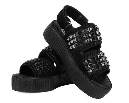 V3254L Black Suede Velcro Studded Sandal - T.U.K. Shoes