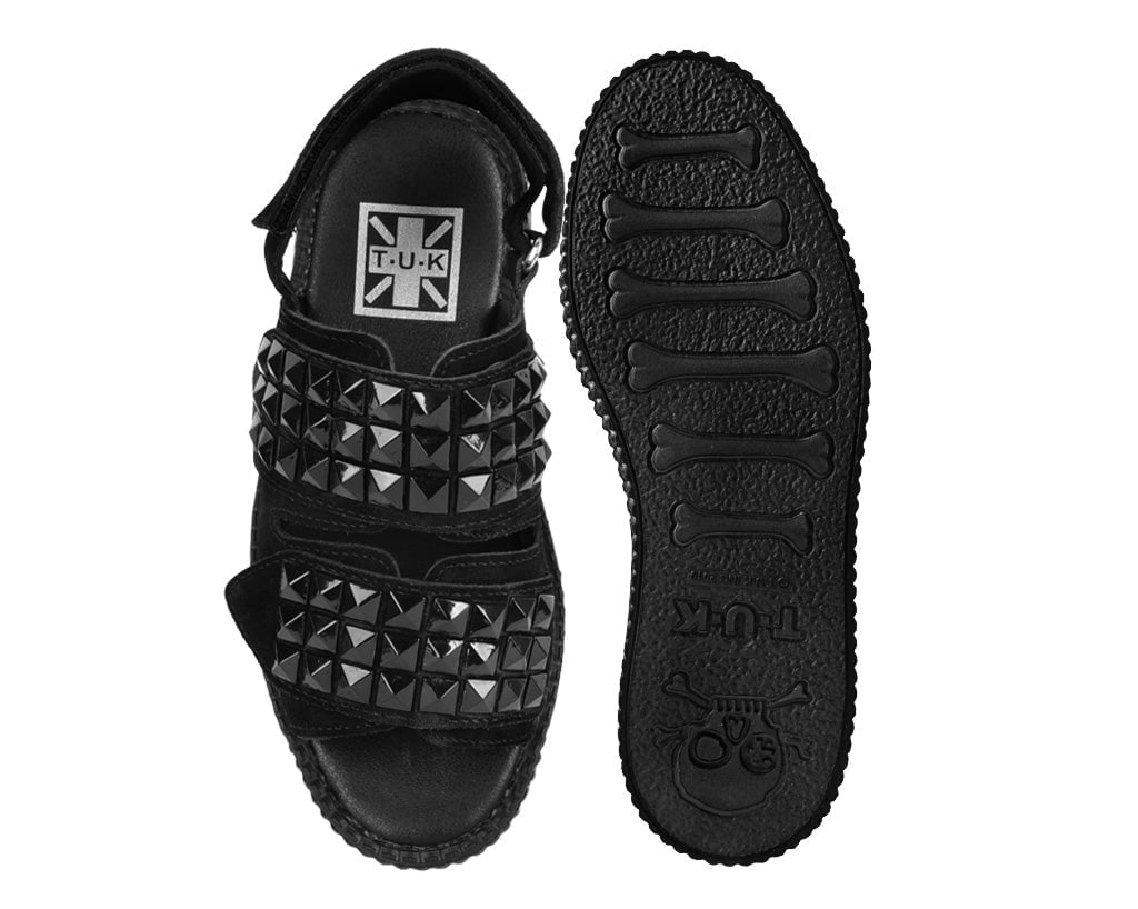 V3254L Black Suede Velcro Studded Sandal - T.U.K. Shoes