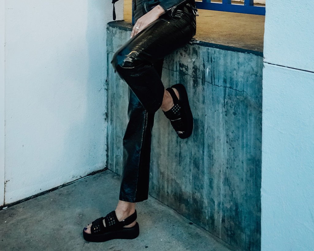 V3254L Black Suede Velcro Studded Sandal - T.U.K. Shoes
