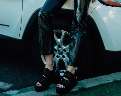 V3254L Black Suede Velcro Studded Sandal - T.U.K. Shoes