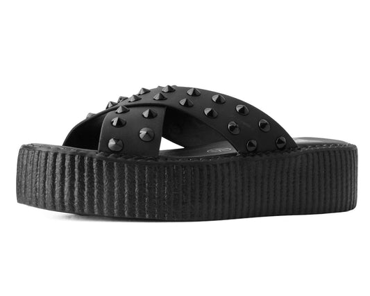 V3179L Black TUKskin™ Cross Strap Studded Sandal - T.U.K. Shoes