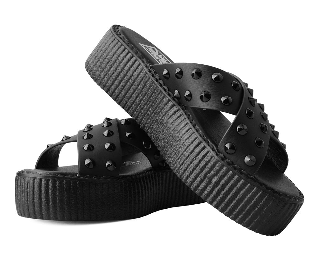 V3179L Black TUKskin™ Cross Strap Studded Sandal - T.U.K. Shoes