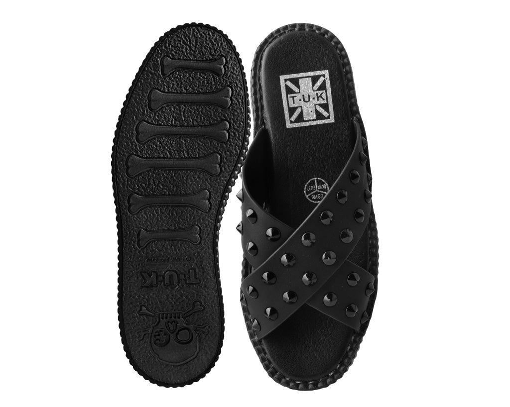 V3179L Black TUKskin™ Cross Strap Studded Sandal - T.U.K. Shoes