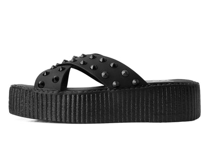 V3179L Black TUKskin™ Cross Strap Studded Sandal - T.U.K. Shoes
