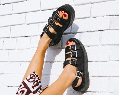 V9880L Black 3-Buckle Mondo Sandal - T.U.K. Shoes