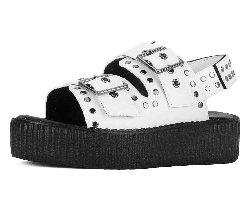 V3345L White TUKskin Flat Stud Viva Mondo Sandal - T.U.K. Shoes