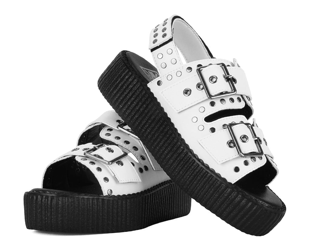 V3345L White TUKskin Flat Stud Viva Mondo Sandal - T.U.K. Shoes