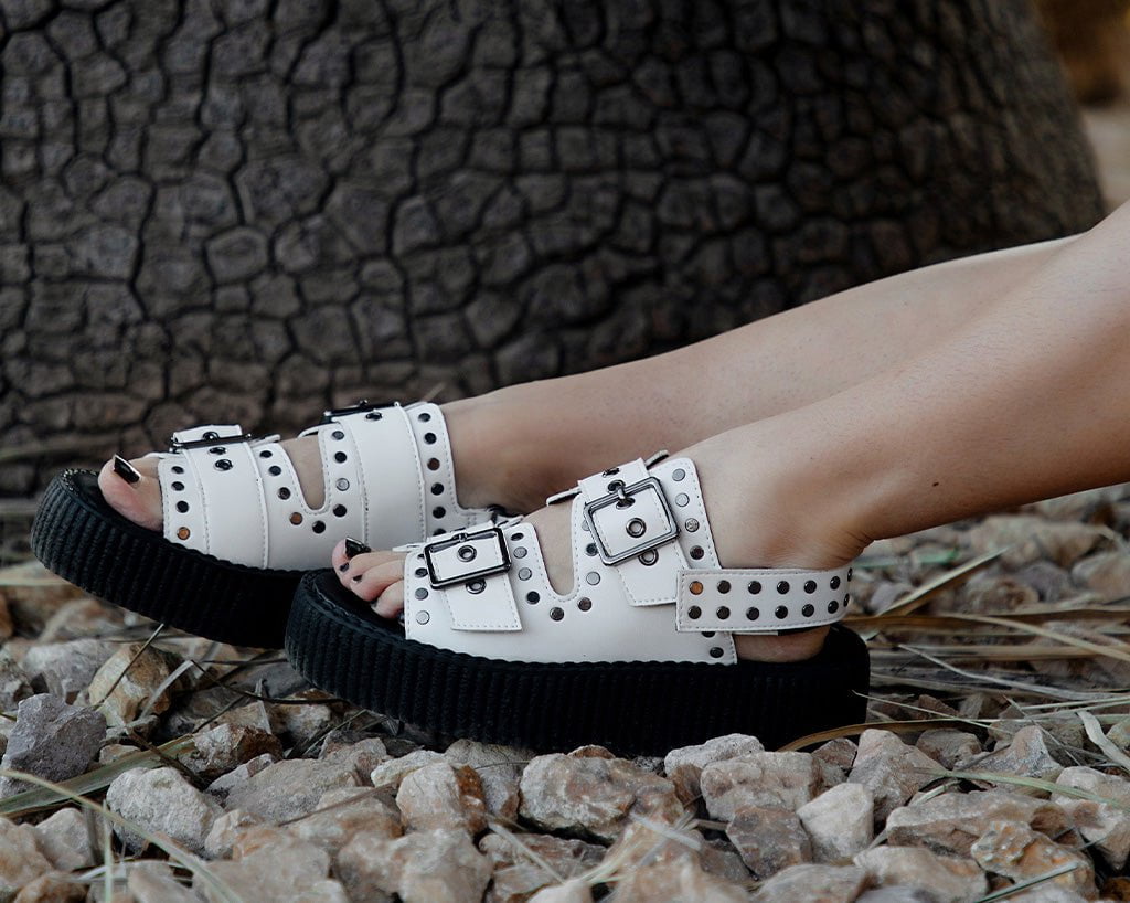 V3345L White TUKskin Flat Stud Viva Mondo Sandal - T.U.K. Shoes