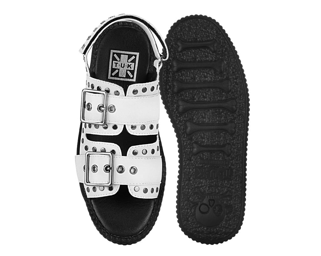 V3345L White TUKskin Flat Stud Viva Mondo Sandal - T.U.K. Shoes