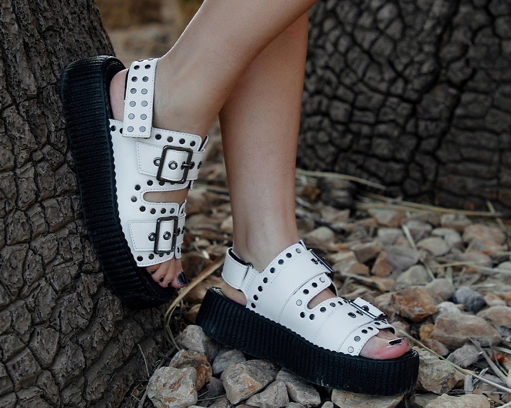 V3345L White TUKskin Flat Stud Viva Mondo Sandal - T.U.K. Shoes