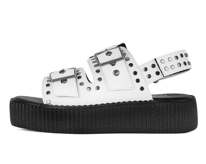 V3345L White TUKskin Flat Stud Viva Mondo Sandal - T.U.K. Shoes