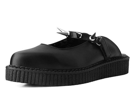 A9769L Black TUKskin™ Spike Strap Pointed Mule - T.U.K. Shoes