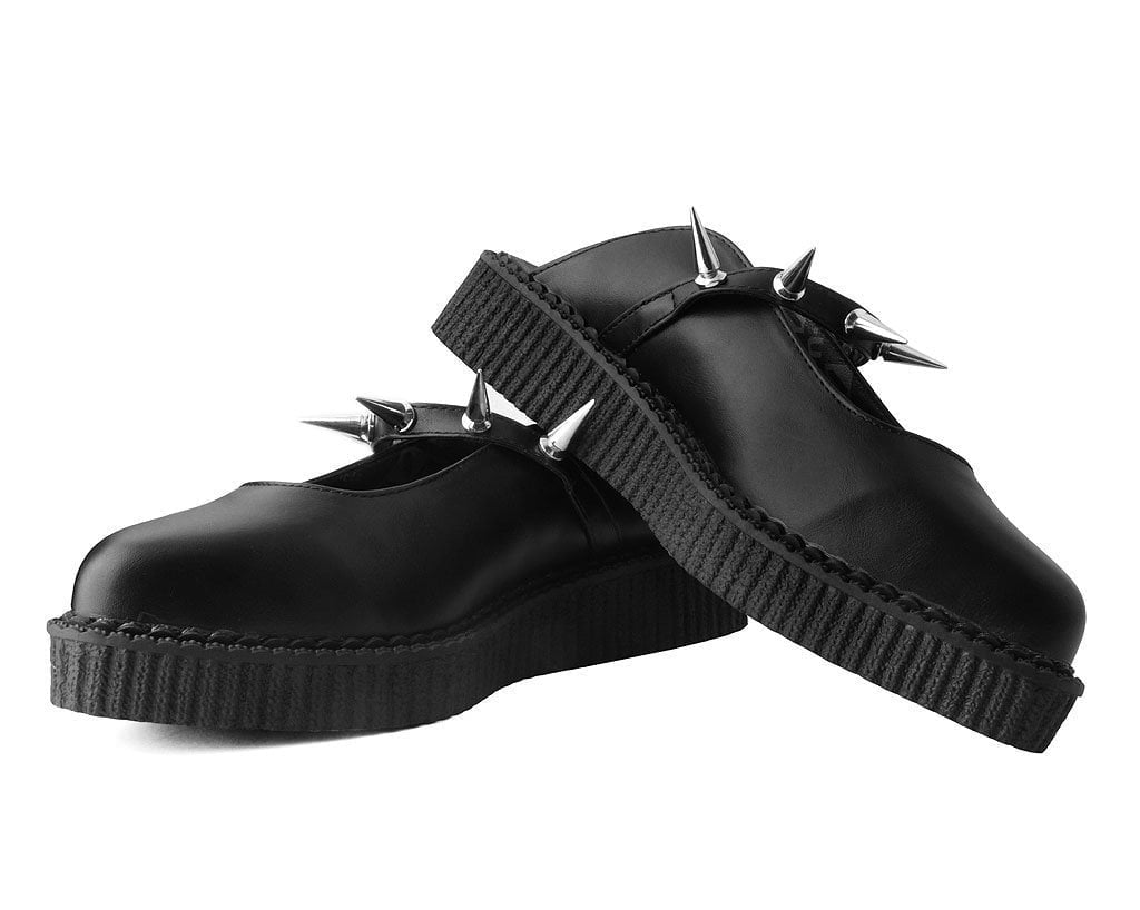 A9769L Black TUKskin™ Spike Strap Pointed Mule - T.U.K. Shoes