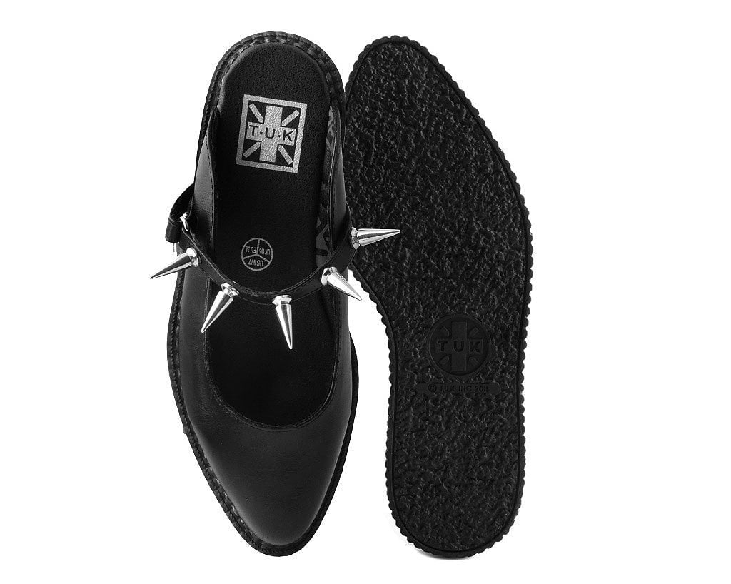 A9769L Black TUKskin™ Spike Strap Pointed Mule - T.U.K. Shoes