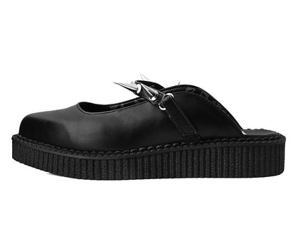A9769L Black TUKskin™ Spike Strap Pointed Mule - T.U.K. Shoes