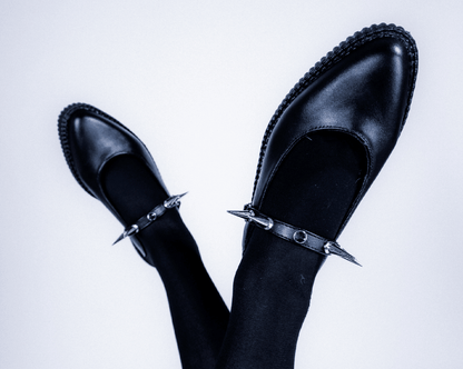 A9769L Black TUKskin™ Spike Strap Pointed Mule - T.U.K. Shoes