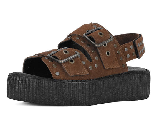 V3344L Brown Suede Flat Stud Viva Mondo Sandal - T.U.K. Shoes