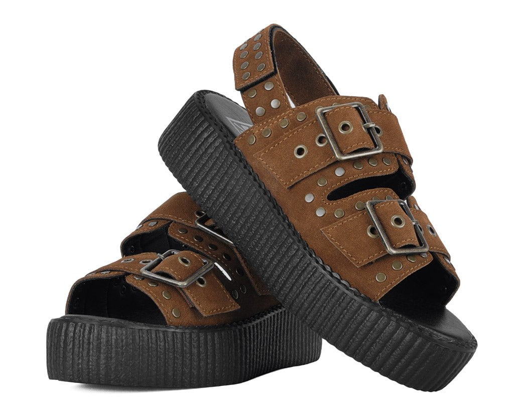 V3344L Brown Suede Flat Stud Viva Mondo Sandal - T.U.K. Shoes