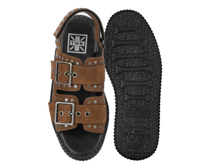 V3344L Brown Suede Flat Stud Viva Mondo Sandal - T.U.K. Shoes