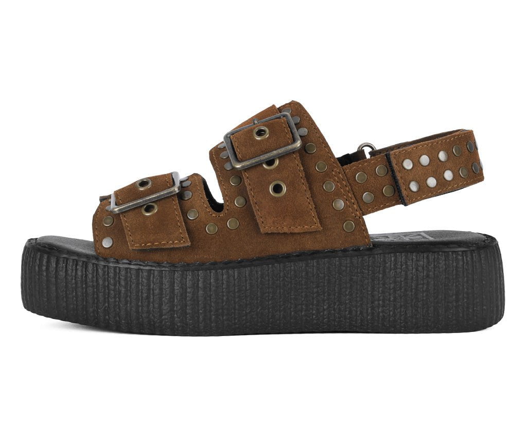 V3344L Brown Suede Flat Stud Viva Mondo Sandal - T.U.K. Shoes