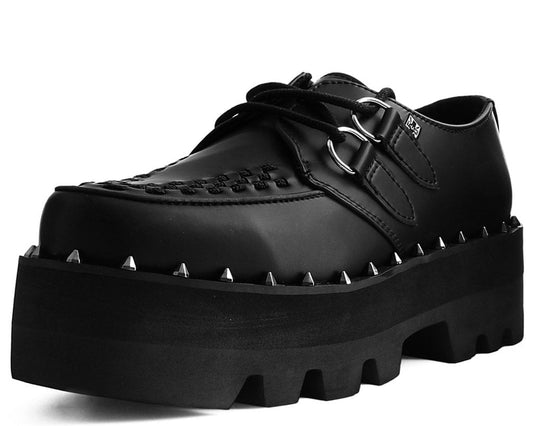 A9469 Black Faux Leather Dino Lug Sole Creeper - T.U.K. Shoes
