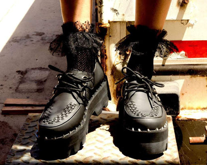 A9469 Black Faux Leather Dino Lug Sole Creeper - T.U.K. Shoes