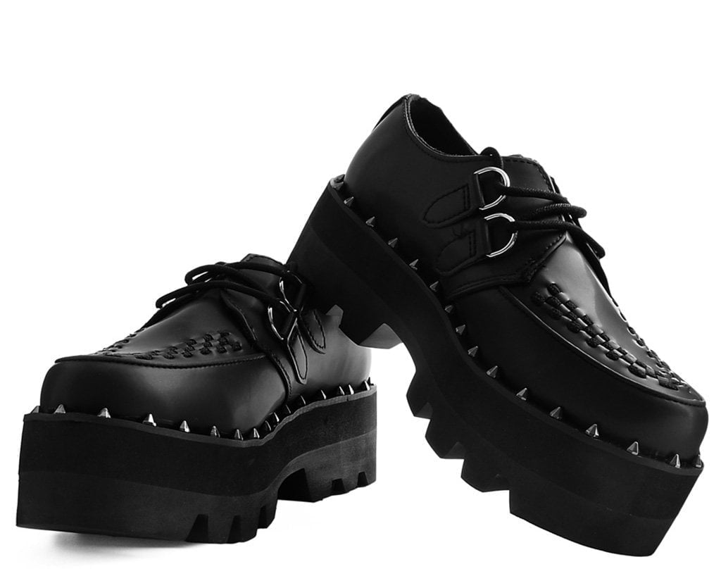 A9469 Black Faux Leather Dino Lug Sole Creeper - T.U.K. Shoes
