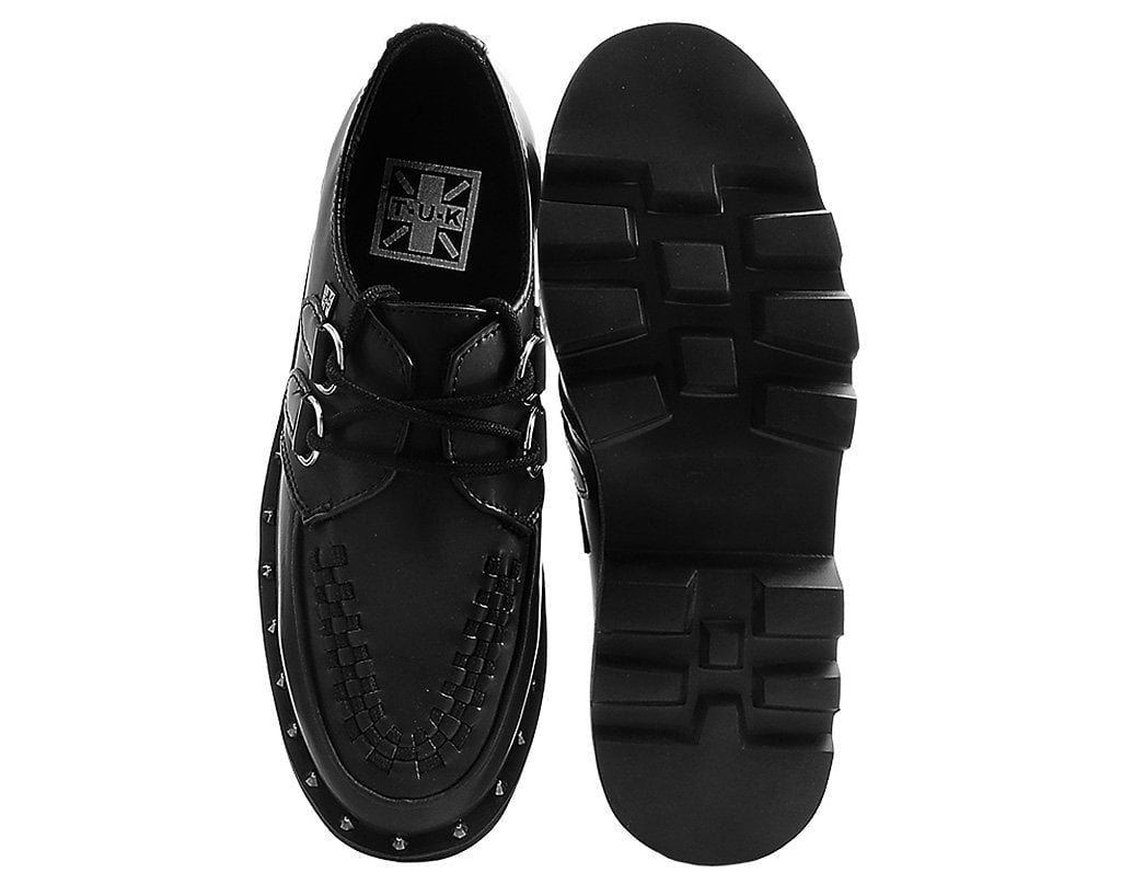 A9469 Black Faux Leather Dino Lug Sole Creeper - T.U.K. Shoes