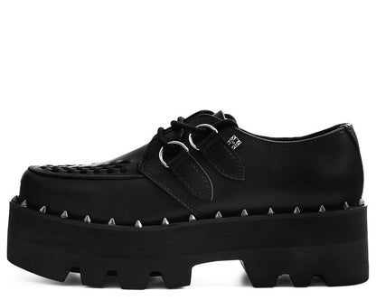A9469 Black Faux Leather Dino Lug Sole Creeper - T.U.K. Shoes
