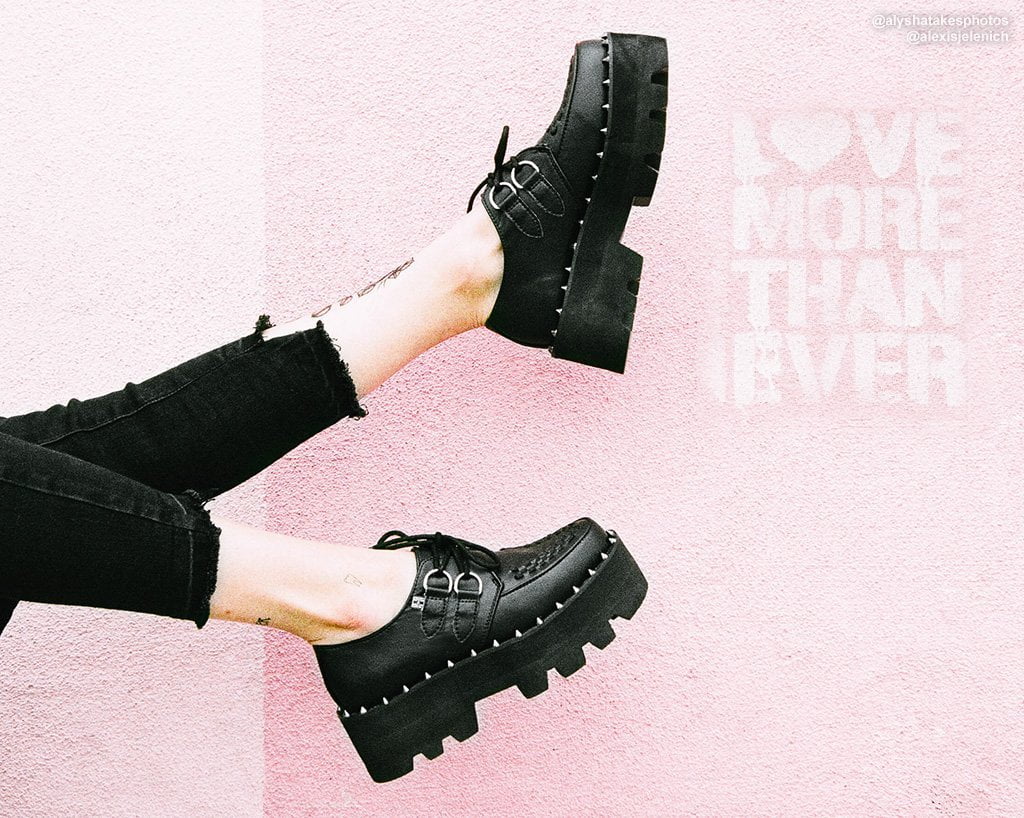 A9469 Black Faux Leather Dino Lug Sole Creeper - T.U.K. Shoes