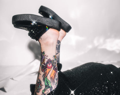V3261L Black Rainbow Haze Studded Creeper Mule - T.U.K. Shoes