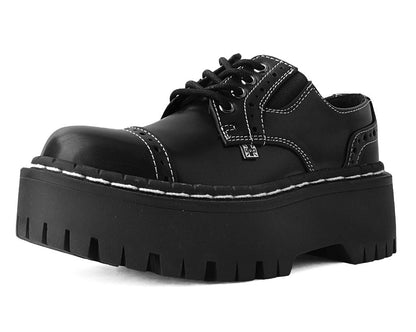 A3030L Black Burnished Contrast Stitch Double Decker Brogue - T.U.K. Shoes