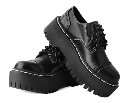 A3030L Black Burnished Contrast Stitch Double Decker Brogue - T.U.K. Shoes