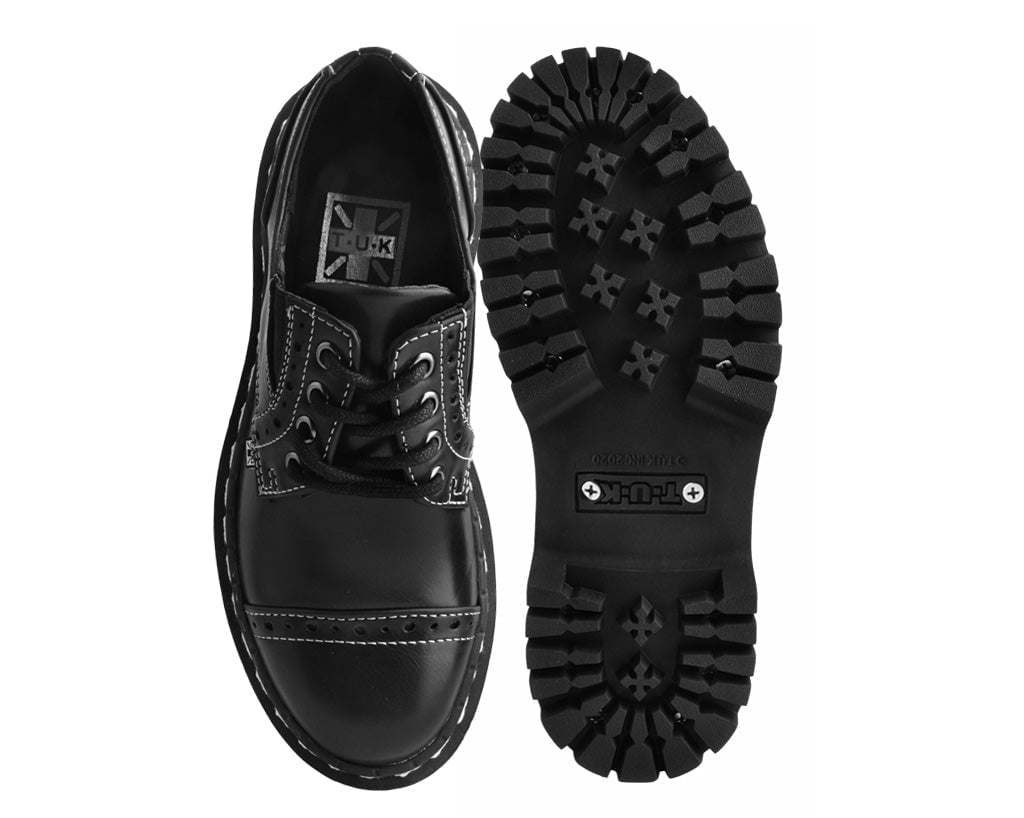 A3030L Black Burnished Contrast Stitch Double Decker Brogue - T.U.K. Shoes