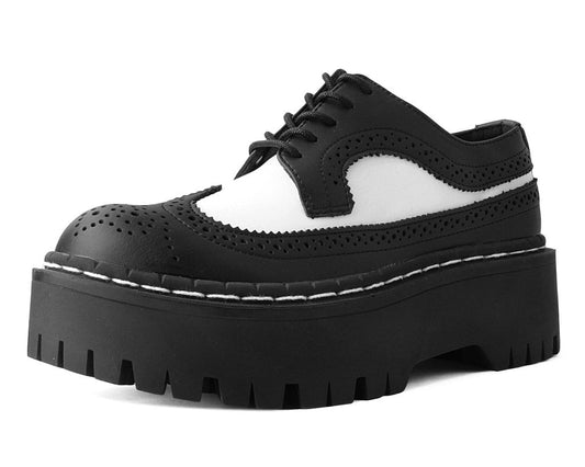 A9885 Black & White Double Decker Brogue - T.U.K. Shoes
