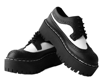 A9885 Black & White Double Decker Brogue - T.U.K. Shoes