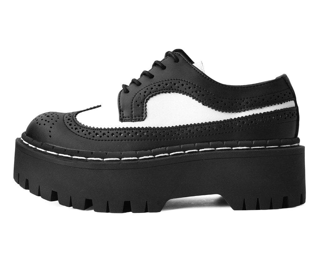 A9885 Black & White Double Decker Brogue - T.U.K. Shoes