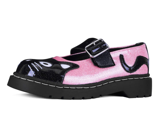 Black & Pink Vinyl Glitter Kitty Mary Jane - T.U.K. Shoes