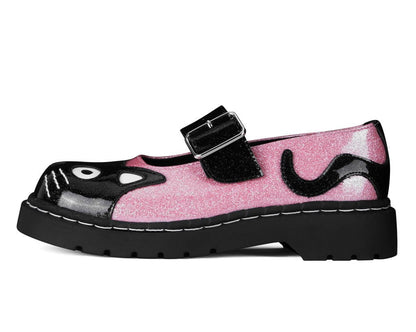 Black & Pink Vinyl Glitter Kitty Mary Jane - T.U.K. Shoes