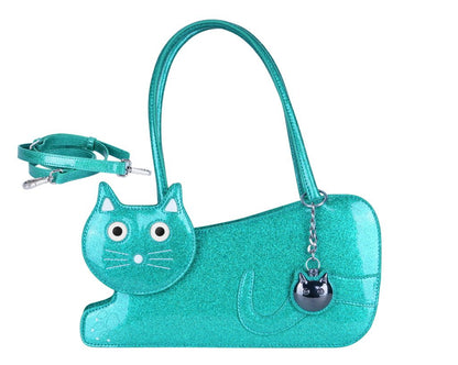 Teal Glitter Kitty Handbag - T.U.K. Shoes