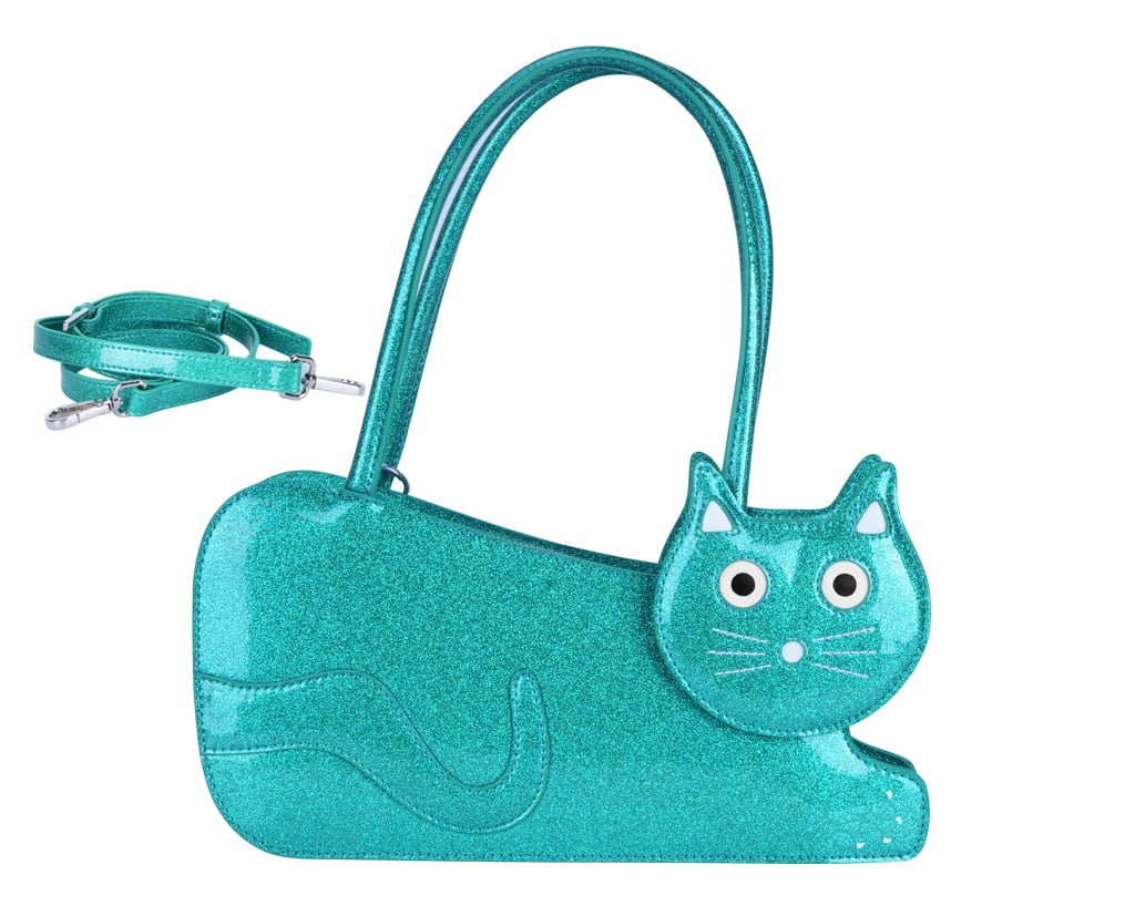 Teal Glitter Kitty Handbag - T.U.K. Shoes