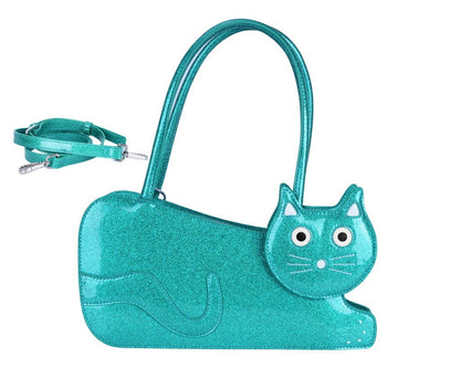 Teal Glitter Kitty Handbag - T.U.K. Shoes
