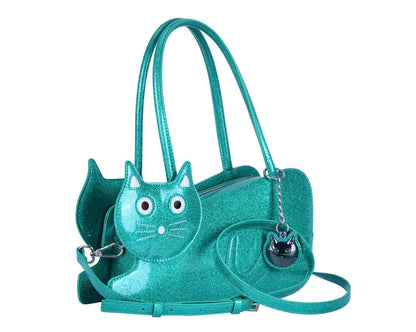 Teal Glitter Kitty Handbag - T.U.K. Shoes