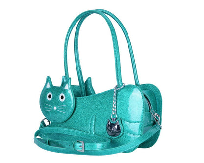 Teal Glitter Kitty Handbag - T.U.K. Shoes