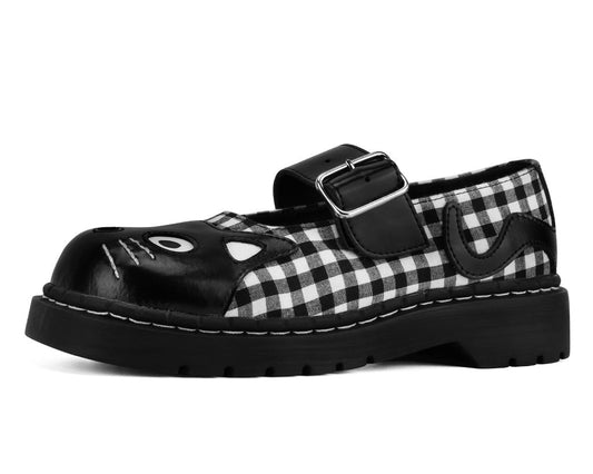 T2363 Black & White Gingham Kitty Mary Jane - T.U.K. Shoes
