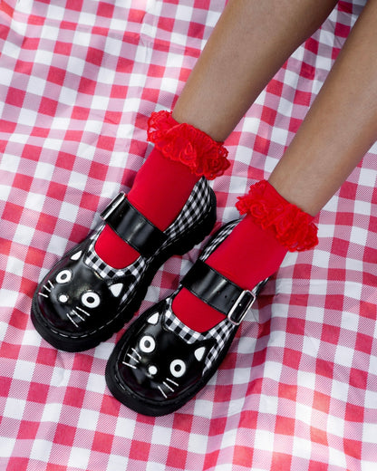 T2363 Black & White Gingham Kitty Mary Jane - T.U.K. Shoes
