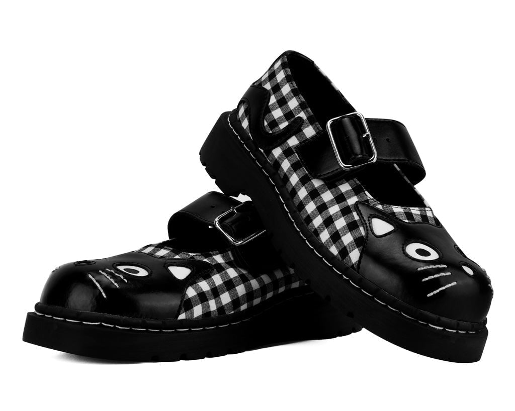 T2363 Black & White Gingham Kitty Mary Jane - T.U.K. Shoes