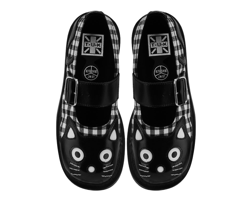 T2363 Black & White Gingham Kitty Mary Jane - T.U.K. Shoes