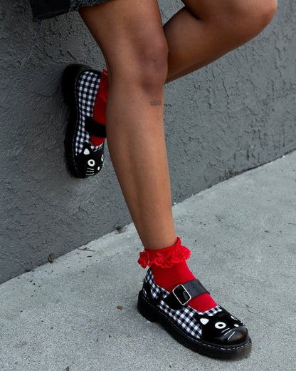 T2363 Black & White Gingham Kitty Mary Jane - T.U.K. Shoes